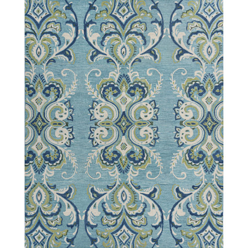 CompanyC Adelaide Hand Hooked Aqua/Green/Ivory Wool Rug Wayfair